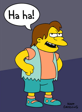 Image of Nelson Muntz from the Simpsons with a text bubble that reads "HA HA"